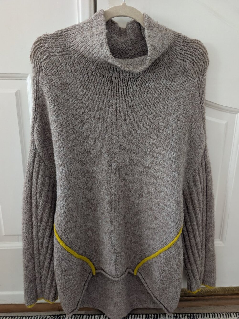 Moth Anthropologie Gray Cowl Neck Tunic Sweater Yellow Trim XS